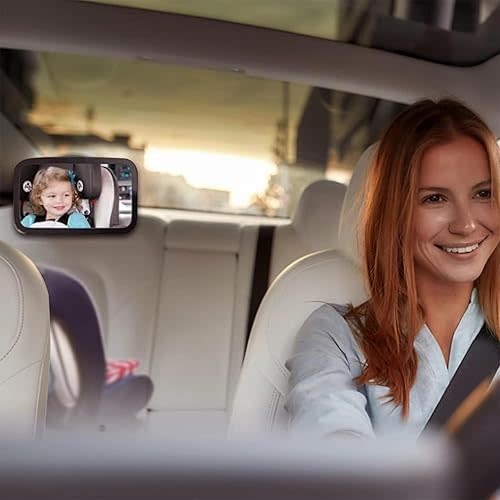 Extra Large Baby Car Mirror, Safety Car Seat Mirror for Rear Facing Infant, Wide View Shatterproof Adjustable Acrylic 360°for Backseat, Secure, Shatterproof, Fully Assembled, Black
