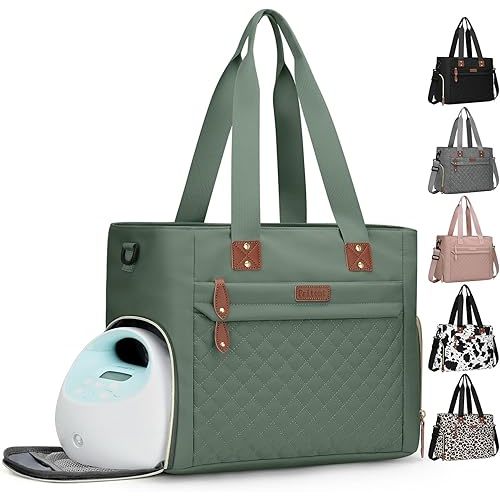 Diaper Bag Tote for Working Mom, Large Travel Diaper Tote for Mom and Dad with 14 Inch Laptop Sleeve, Mommy Maternity Travel Baby Bag for Boys and Girls, Green