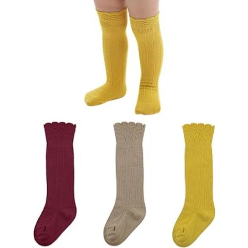 Zando Baby Knee High Socks Infant Newborn Toddler Socks Cotton Ruffle Socks Warm Girls Boys Long Stockings 3-6 Pairs