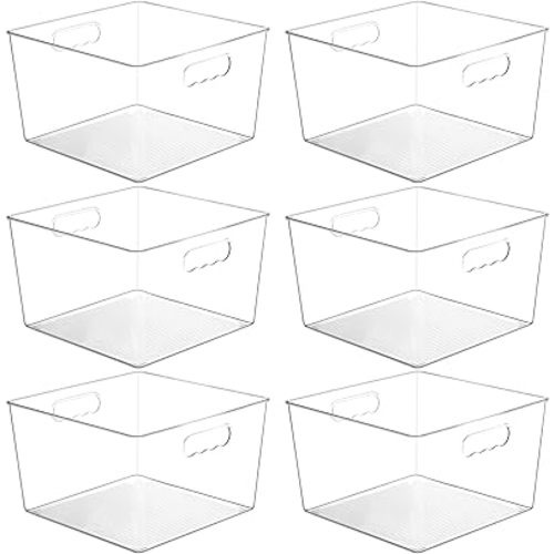 Vtopmart 6 Pack Extra Large Clear Plastic Storage Bins,11x11 Cube Acrylic Organizer Square Containers with Handle for Pantry,Closet,LaundryRoom,Kitchen,Bathroom,UnderSink Organization