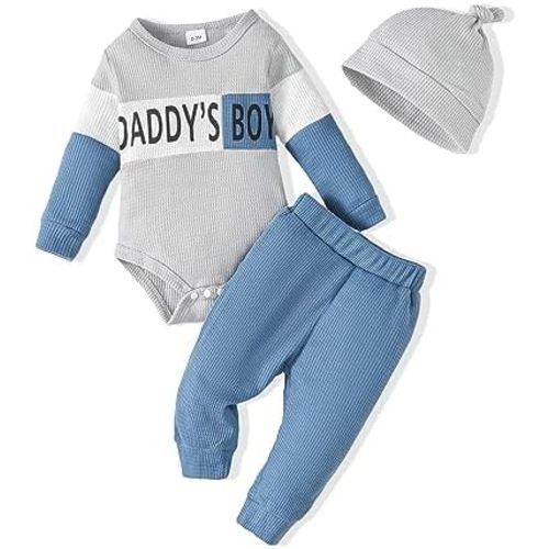 SUNNY PIGGY Baby Boy Clothes Newborn Boy Outfit Infant Romper Spring Summer Long Pants Set Hat 3PC