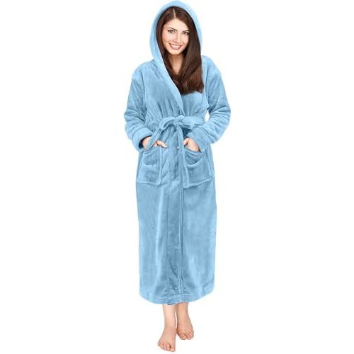 NY Threads Women's Fleece Hooded Bathrobe Plush Long Spa Robe