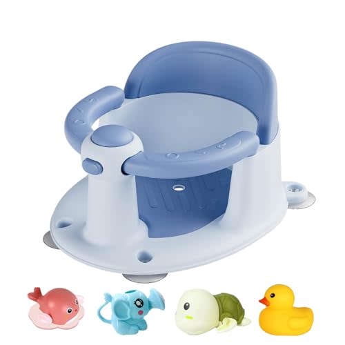 Baby Bath Seat for Infant Toddler 6 Months and up, Portable Foldable Non-Slip Baby Bathtub Seat 4 Secure Suction Cups for Baby Sitting Up (Blue)