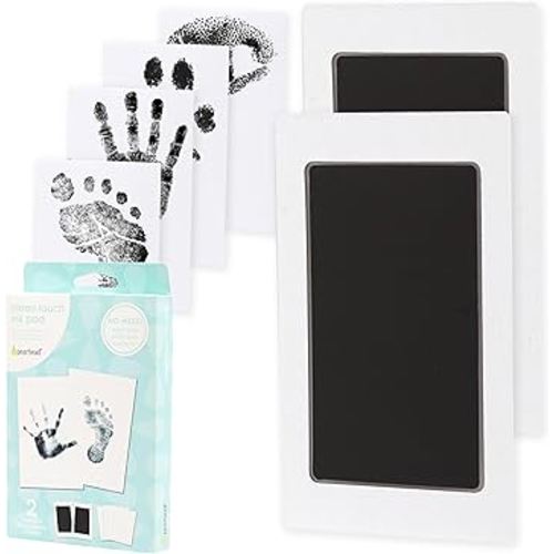 Pearhead Newborn Baby Handprint and Footprint Kit - No Mess Clean-Touch Ink Pad with Impression Cards, Safe for Skin, Perfect Keepsake for Family, Acid-Free, Black, Pack of 2