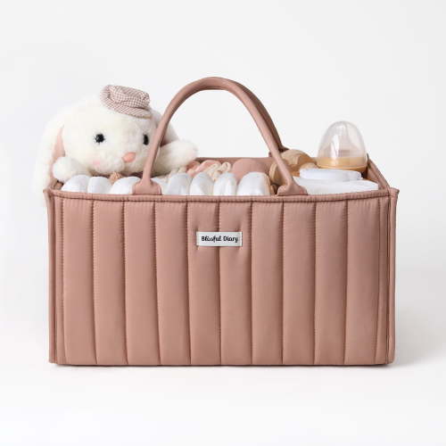 Baby Diaper Caddy Organizer, Stylish Storage Basket for Newborn Essentials and Diaper Station, Gift for Baby Shower and Registry Must-Have,Blush Pink