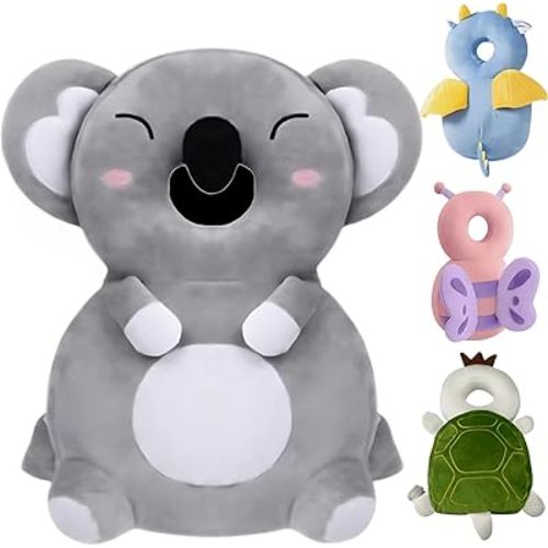 Baby Head Protector Backpack, Anti-Fall Safety Cushion Helmet for Toddlers, Adjustable Soft Padding, Lightweight Breathable Design (Gray Koala)