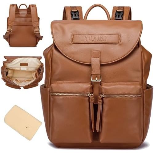 Leather Diaper Bag Backpack for Women with Changing Pad and Multiple Pockets. Stylish and Functional