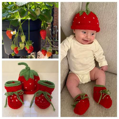 Knit strawberry fruit hat; adult, toddler, baby caps; Mommy and me beanie sets; handmade baby shower gift; summer, spring newborn infant red