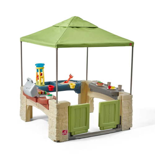 Step2 All-Around Playtime Patio with Canopy with 16 Play Accessories Playhouse Kids Outdoor Toys