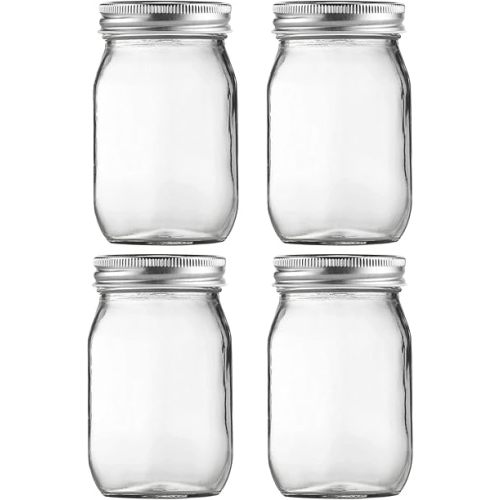 Glass Mason Jars, 16oz Regular Mouth Canning Jar with Airtight Lids, 4 Pack