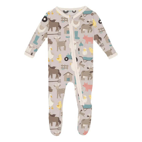 Kickee Pants Latte Morning on the Farm Footie with 2 Way Zipper