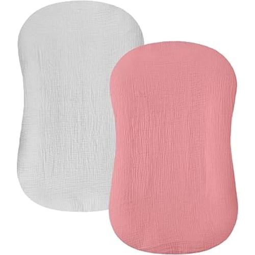 Muslin Baby Lounger Cover 2 Pack, Organic Cotton Removable Slipcover for Newborn,Baby Padded Lounger Infant Floor Seat Cover for Boys Girls (Gray Flesh Pink)