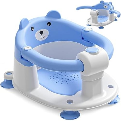 Baby Bath Seat for Babies 6 Months & up, Non-Slip Toddler Bath Seats for Babies Sitting Up, Safe Infant & Newborn Bathtub Chair with 4 Suction Cups & Soft Cushion for Shower,Blue