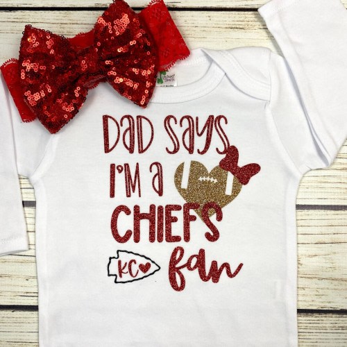 Dad Says I'm a Chiefs Fan Football Bodysuit Outfit For Baby Girl