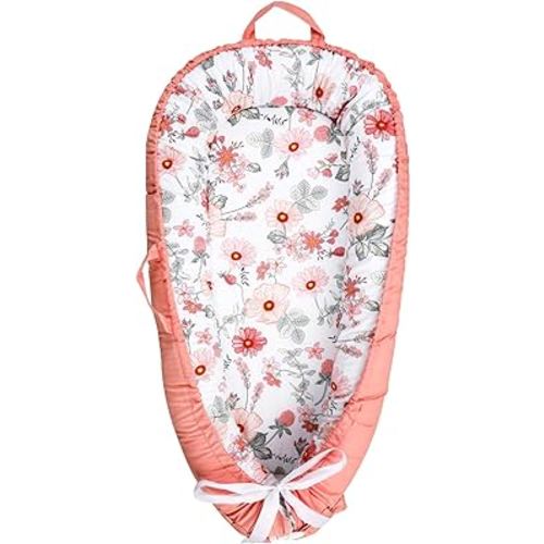 Baby Lounger Replacement Cover, Pink Baby Nest Backup Cover Reversible Breathable Adjustable, 100% Cotton, Machine Washable (Cover Only)