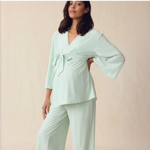 LAKE | Women | DreamModal™ Pajamas | green stripe | Maternity Kimono Bundle