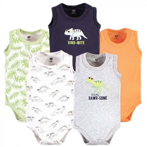 Hudson Baby Infant Boy Cotton Sleeveless Bodysuits, Cool Dinosaurs, 6-9 Months