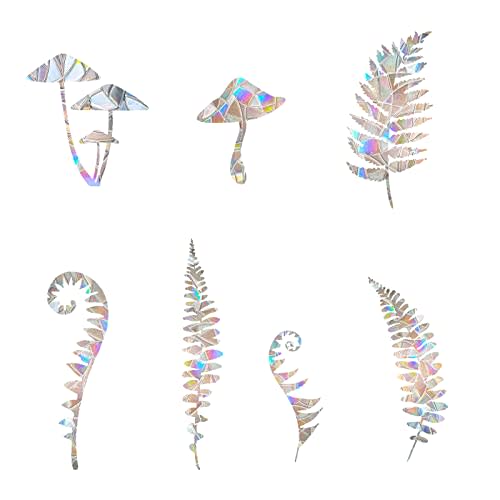 EACILLES Fern and Mushroom Static Window Clings Anti Collision Window Decals for Bird Strikes, Glass Awareness Decals for Windows, Stop Birds Flying into Windows, Set of 21