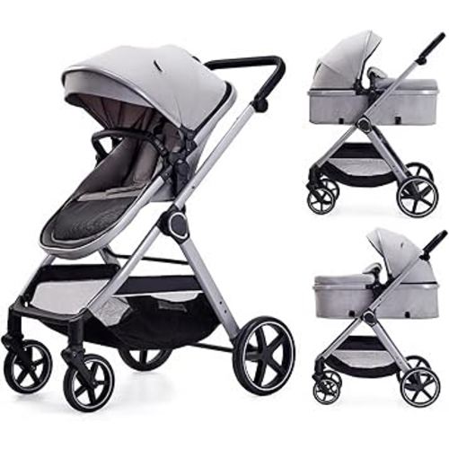 2 in 1 Baby Stroller, Newborn Infant Toddler Convertible Pram Stroller for 0-36 Months Old Babies (Grey)