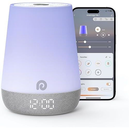 Dreamegg Nite 1 - Baby Sound Machine, Sleep Trainer, Night Light for Kids, Ok to Wake Alarm Clock, 34 Soothing Sounds, App Control, White Noise Sound Machine for Baby Kids Toddler Nursery(Cozy Xmas)