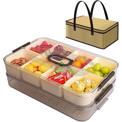 2 Pcs Snack tray with lid, Snackle Box Container, divided serving tray with lid Portable Snack Platters Organizer, 8 Compartment for Veggie, Fruit, Candy, Nuts, Salad - Serving Platter for Party