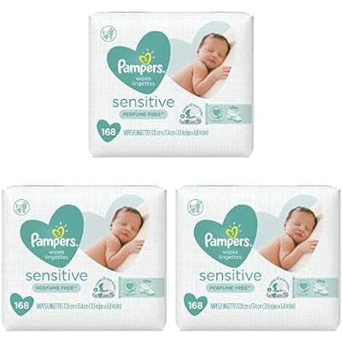 Pampers Sensitive, Water Based Baby Wipes, 168 Count (Pack of 3)