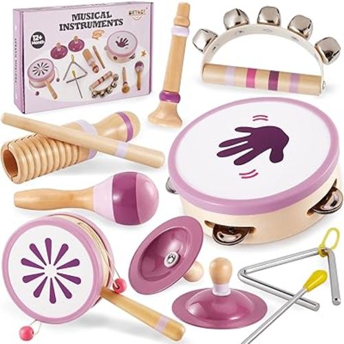 BUYGER Wooden Musical Instruments for Toddler 1-3, Baby Montessori Percussion Instruments Toys Music Educational Birthday Gifts for Ages 1 2 3 4 5+ Years Old Preschool Kids Boys Girls