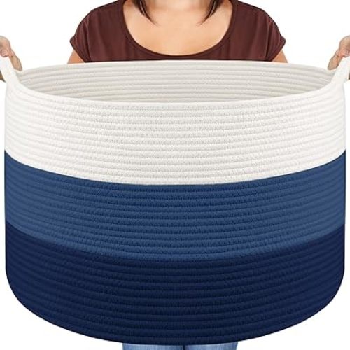 Maliton XXX Large Cotton Rope Blanket Basket, 22" x 22" x 14" Storage Baskets for Organizing, Kids Dog Toy Storage Box Organizer Bins, Blanket Holder for Living Room, Bedroom, Kids Room, Bathroom