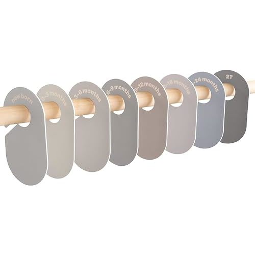 3 Sprouts Baby Closet Dividers Set of 8 - Baby Clothes Organizer Toddler Hanger, Double-Sided Size Labels - Nursery Organization for Baby Clothing Newborn Infant to 2T Boy & Girl - Gray & Beige