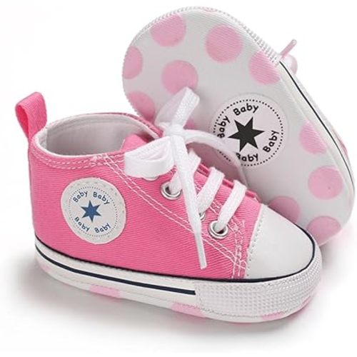 Unisex Baby Boys Girls Shoes, Newborn Infant Non-Slip Canvas Denim High Top Sneakers, Toddler First Walkers Shoes