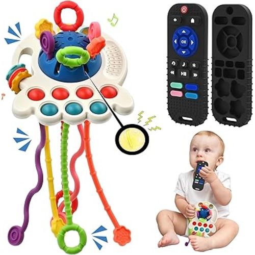 AiTuiTui Sensory Montessori Baby Teething Toys, Silicone Remote Control Teether Toddler Travel Toys for 3 6 9 18 Months, Educational Learning Toys for Infant Newborn Boy Girl Birthday Gifts