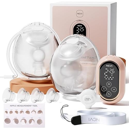 NCVI Ultra-Lightweight Wearable Breasfeeding Pump Hands-Free&Portable, Hospital-Grade Double Electric Breast Pump Come with Leak-Proof Double Fit Flange, 4 Modes 9 Levels, 19/21mm for Small Nipples