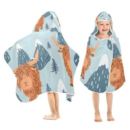 Highland Cow and Mountains Kid Bath Towels Bath Beach Towel Super Soft and Absorbent for Kid Girl Boy Babie Toddler Infant