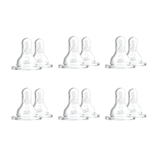 Dr. Brown’s Natural Flow Level 2 & Level 3 Narrow Baby Bottle Silicone Nipples, Medium-Fast Flow, 6m+, 100% Silicone Bottle Nipple, 6 Pack
