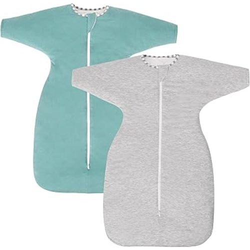 PuppyPaws Baby Sleep Sack 1.5 TOG 2-Pack Set, Transitional Swaddle with Arms Up Length Sleeves and Mitten Cuffs, Sleep Sack 3-6 Months, 95% Rayon derived from Bamboo, 5% Spandex