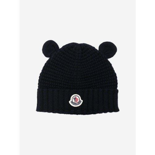 Moncler Enfant Baby Wool Beanie with Ears in Navy | Childsplay Clothing
