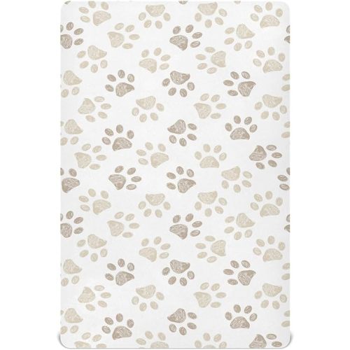 Fitted Crib Sheets Dog Puppy Footprints Stretchy Portable Playard Sheets for Baby Toddler, Breathable Soft Mini Crib Mattress 39 x 27 in for Boys and Girls