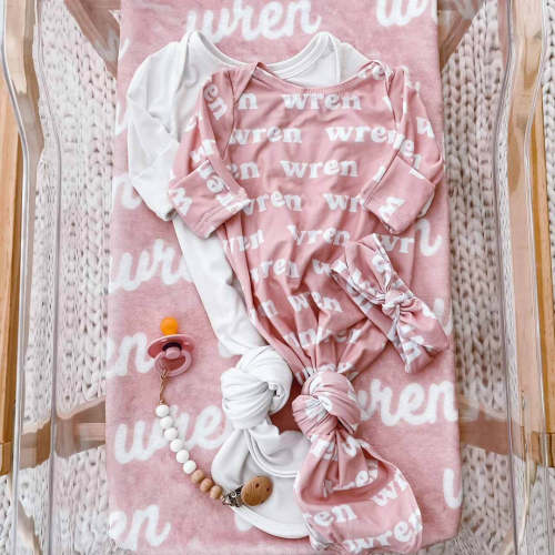 Solid Sweet Heart Personalized Newborn Baby Knot Gown