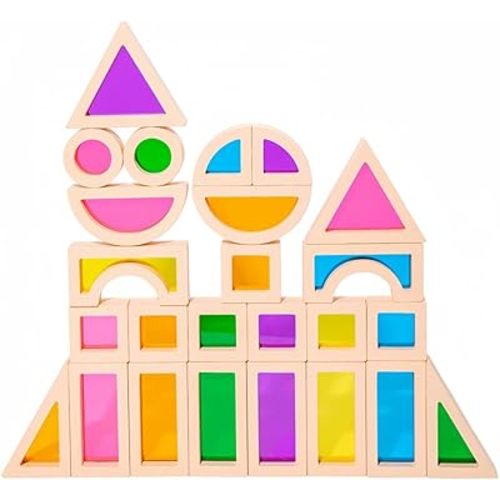 Rainbow Blocks,Acrylic Building Block Toys,Rainbow Stacking Sensory Toys,Toys Set Colorful Preschool Learning Educational Toys for Boys and Girls, Blocks for Toddlers 1-3 (25 PCS)