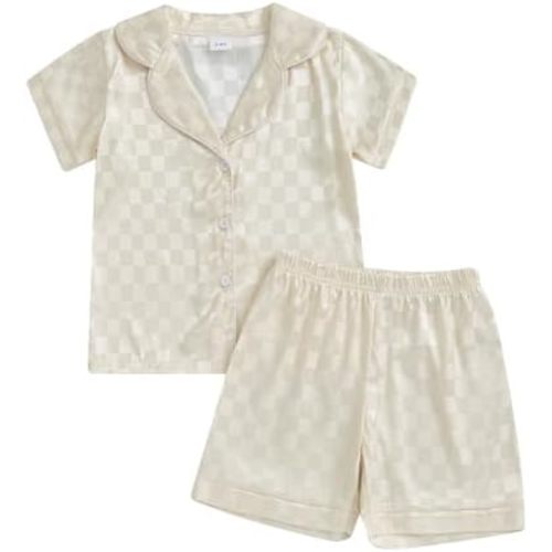Kuriozud Toddler Baby Girl Boy 4th of July Satin Pajamas Kids Summer Pjs Set Short Sleeve Button Down Nightwear Sleepwear