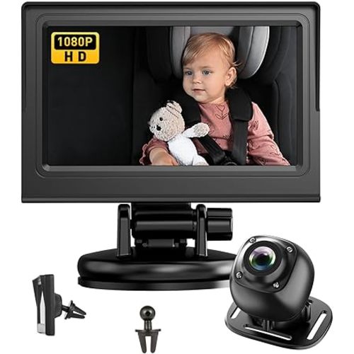 Baby Car Camera,4.3" HD Night Vision Function Car Mirror Display,360 Rotation Rear Facing Baby Monitor with Camera Night Vision,Wide Clear View,Easily Observe The Baby's Move(Black)