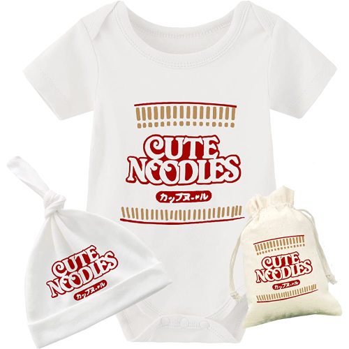 YSCULBUTOL Baby Twins Bodysuit Funny Ramen Outfit Noodle Funny Romper Baby Costume Jumpsuit Hat Bags