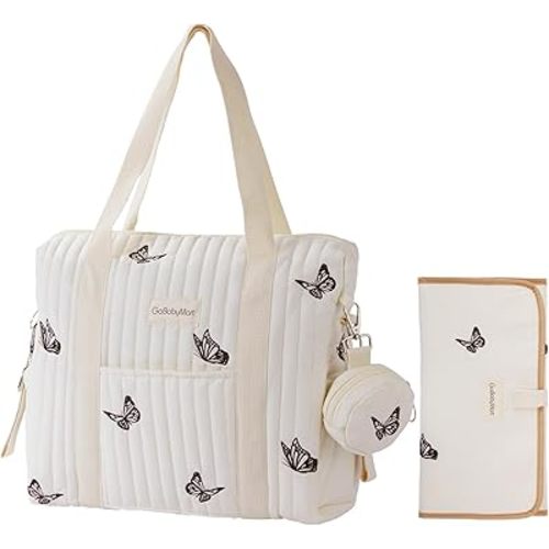 Large Diaper Bag Tote, Maternity Hospital Travel diaper tote, Multifunction baby bag, Baby Nappy Bags, Messenger bag (Medium - Black Butterflies)