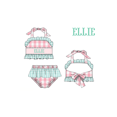 Pre- Order Custom Hand Smocked Pink Gingham Two Piece Swimsuit