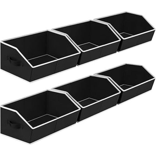 Cube Storage Bins - 6 Pack Trapezoid Storage Bins, Closet Organizers and Decorative Storage, Storage Baskets with Handle, Large Storage Basket for Home, Black