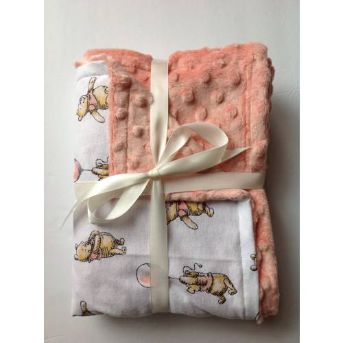 Winnie the Pooh minky fleece flannel cotton baby blanket 26"x28"