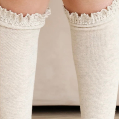 Heathered Ivory Lace Top Knee High Socks