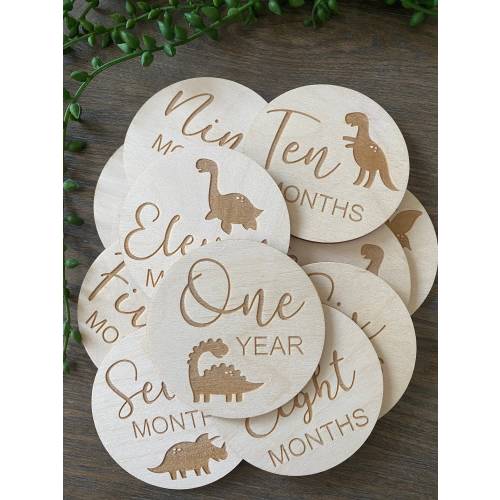 Wooden Month Discs | Dinosaur Wood Discs | Baby Milestones | Baby Shower Gift | Dinosaur Baby Shower