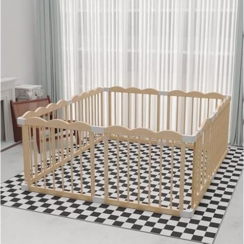 Baby Playpen, Wooden Playpen for Babies and Toddlers, Large Adjustable Wooden Baby Playard with Locking Gate, Easy to Assemble, Portable Play Pen, Infant Play Pen Play Area(47x62x24 Inch)