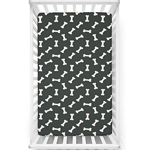 Dog Bone Themed Fitted Crib Sheet,Standard Crib Mattress Fitted Sheet Ultra Soft Material-Baby Crib Sheets for Girl or Boy, 28“ x52“,Ivory and Charcoal Grey